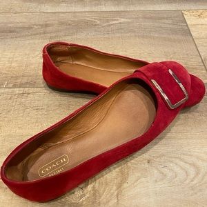 Red suede Coach flats